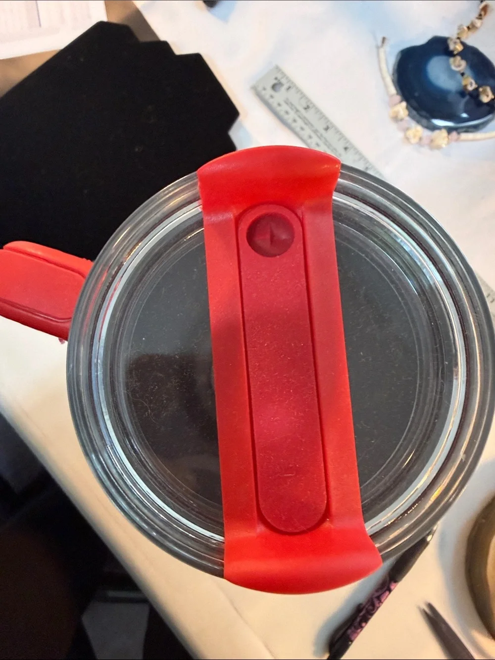 Kitty Red Travel Mug with Handle & straw 11” tall